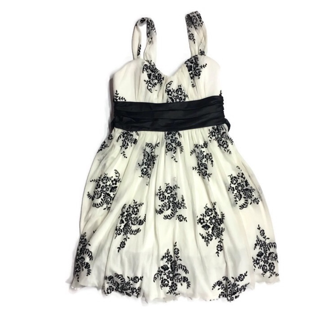 Black Bow White Lace Overlay Dress L